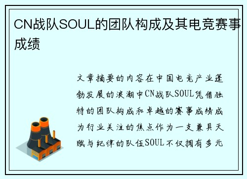 CN战队SOUL的团队构成及其电竞赛事成绩