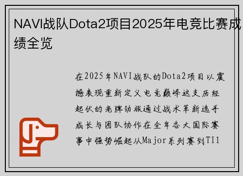 NAVI战队Dota2项目2025年电竞比赛成绩全览